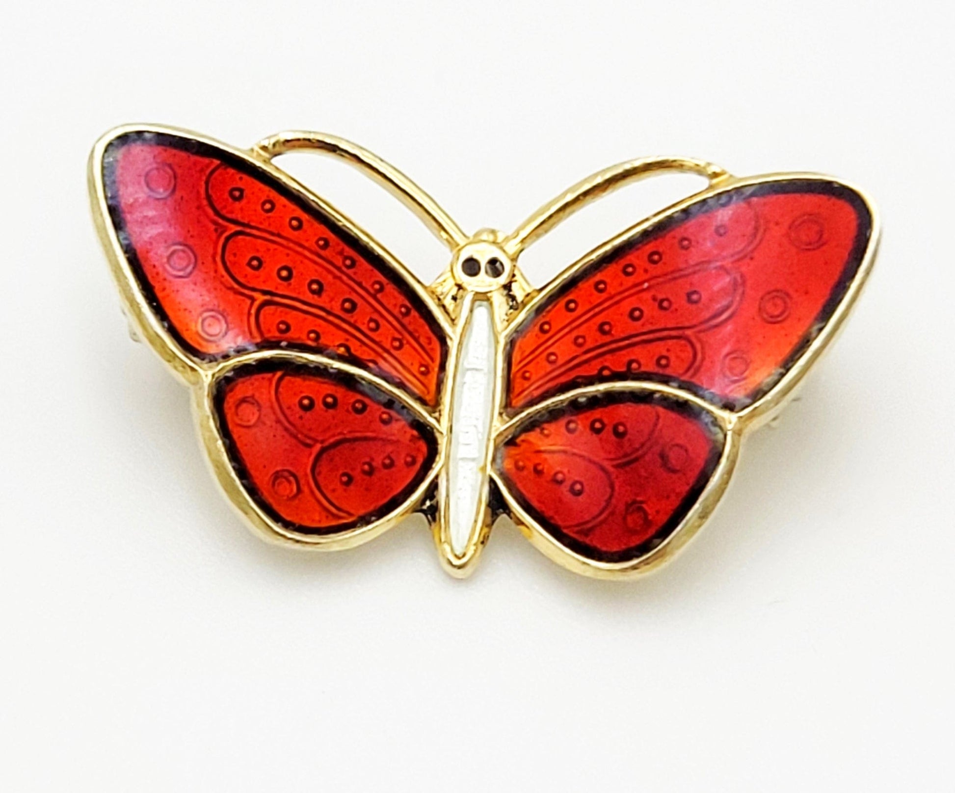 Aksel Holmsen Jewelry Aksel Holmsen Norway Sterling & Red Enamel Butterfly Brooch Pin 1940s