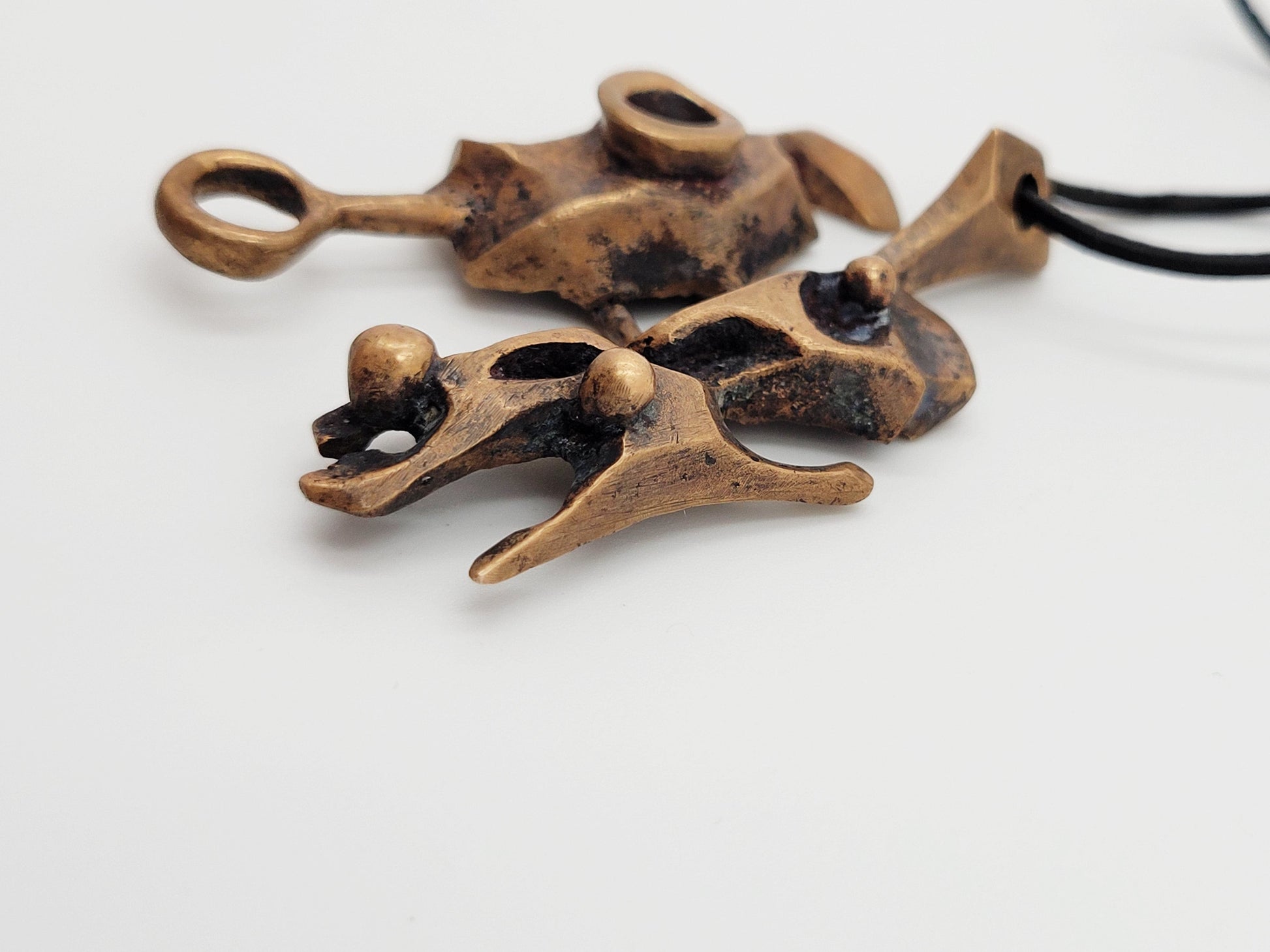 Alicia Taxco Jewelry MCM Hefty and Large Patinaed Copper Abstract Constructivism Hand Forged Pendant Necklace