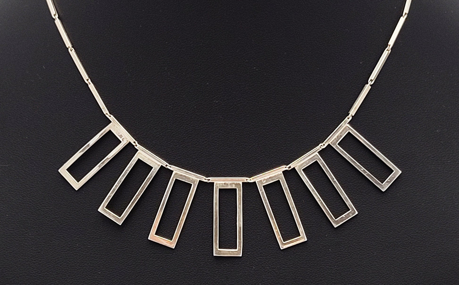 Alton Sweden Jewelry Alton Sweden Abstract Modernist Sterling Rectangular Fringe Necklace 1960s