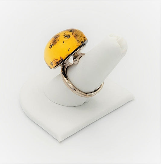 Amber Ring Jewelry Vintage Sterling Silver Giant Modernist Pear Shaped Amber Cocktail Statement Ring