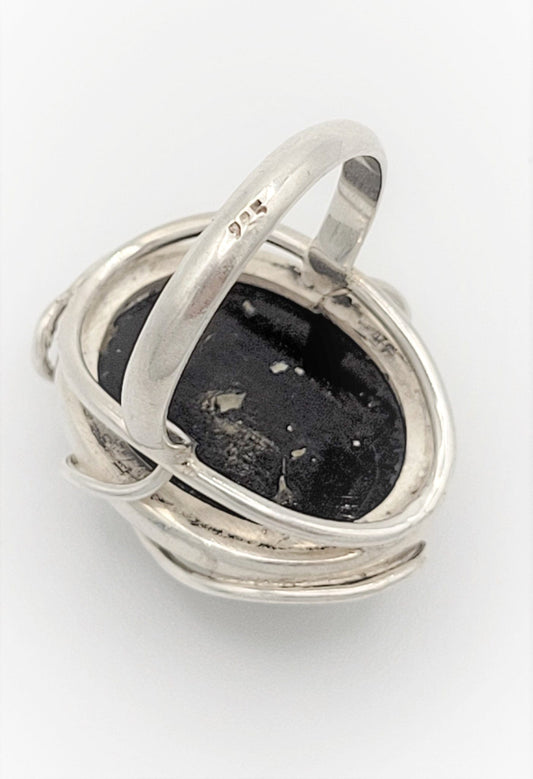 Amber Sterling Jewelry Vintage Sterling Silver & Amber Abstract Fauna Large Statement Cocktail Ring