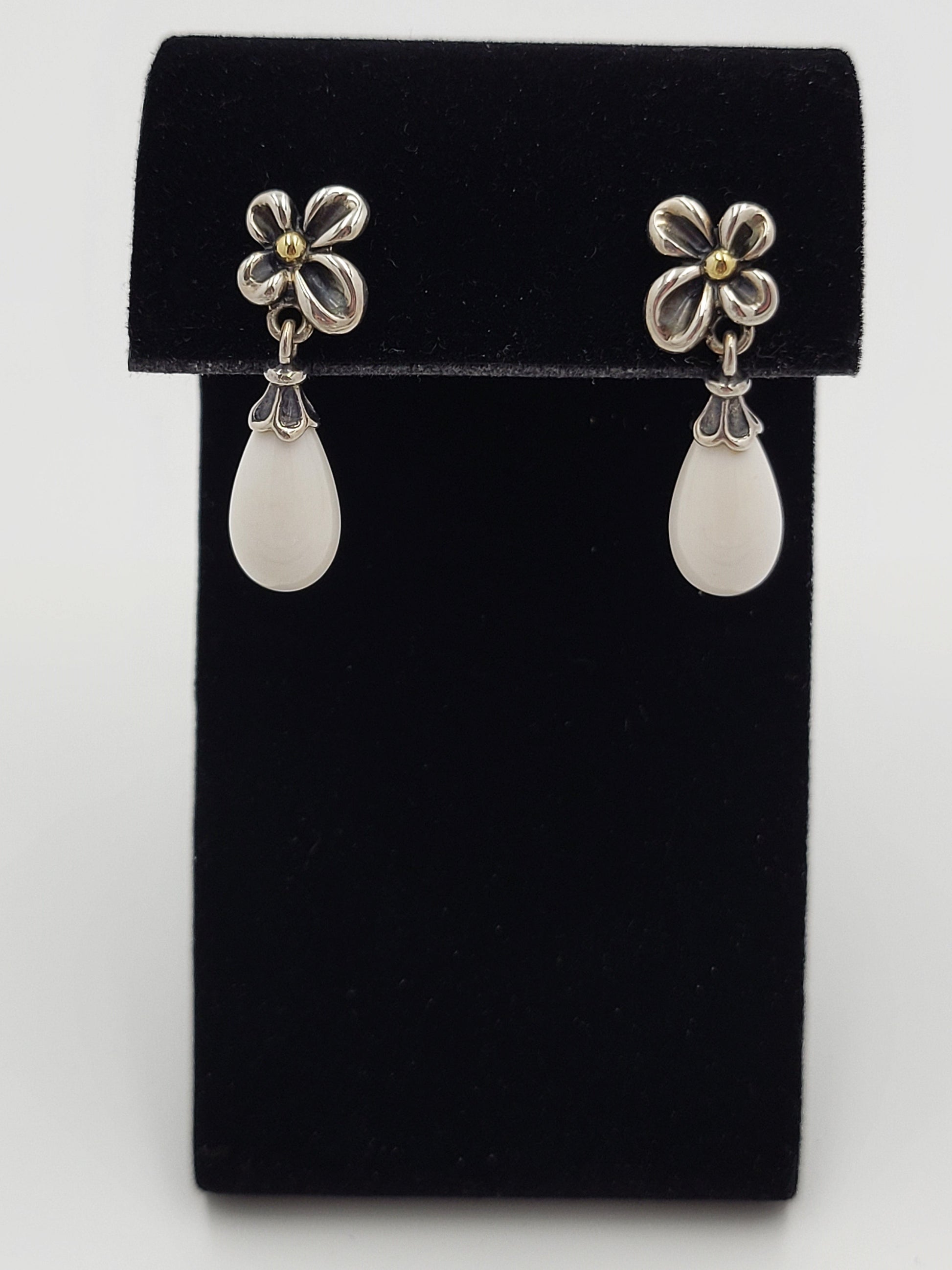 Ann King Lagos Jewelry Designer Ann King Lagos Sterling 18K White Agate Drop Dangle Flower Earrings