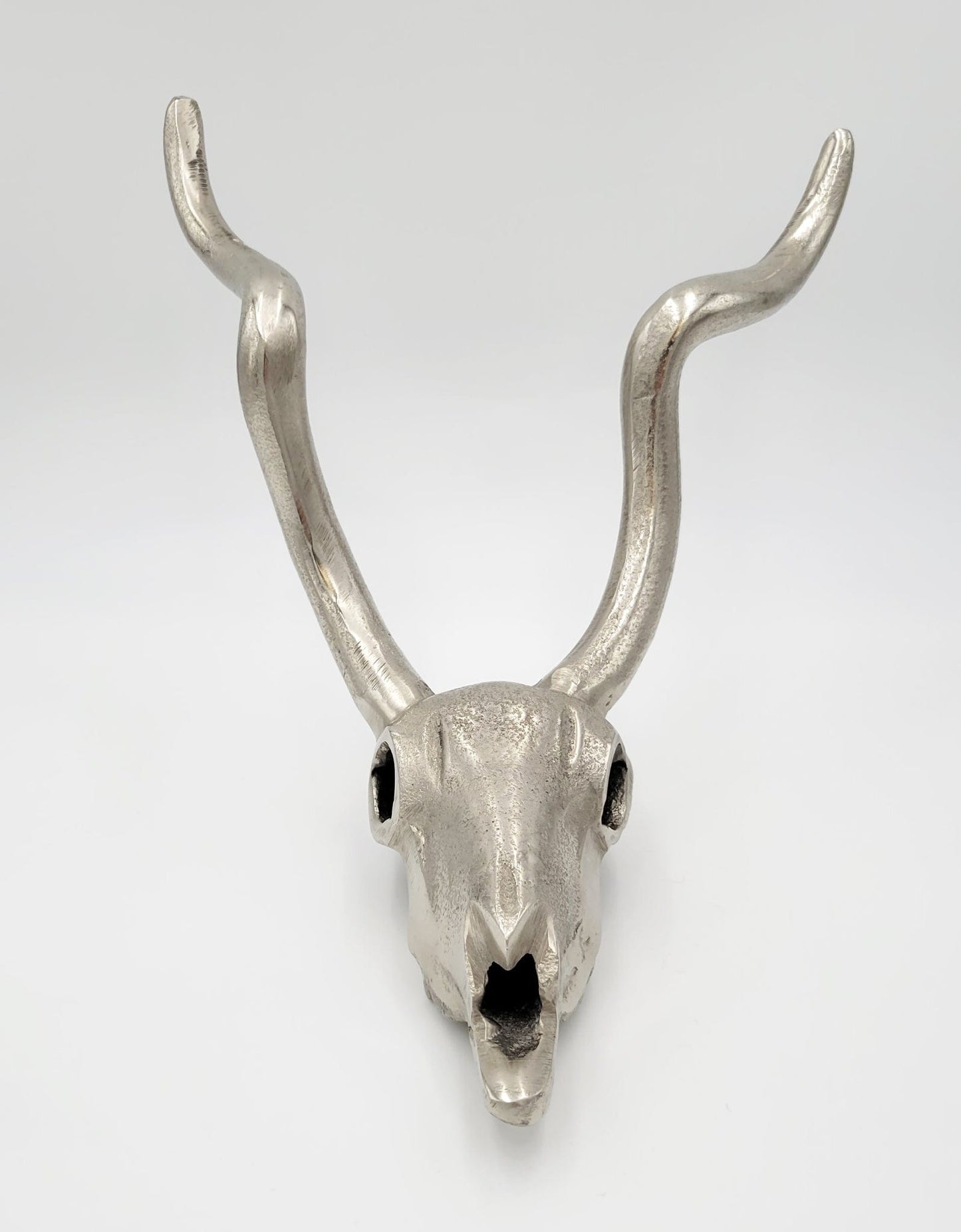 Antelope Skull Sculpture Large Vintage Aluminum Cast Metal Modernist Antelope Kudu Skull Wall Sculpture