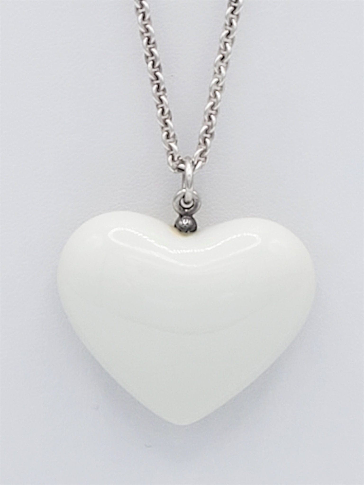 Anton Michelsen Jewelry Anton Michelsen Denmark Sterling White Porcelain Heart Pendant Necklace 1980s