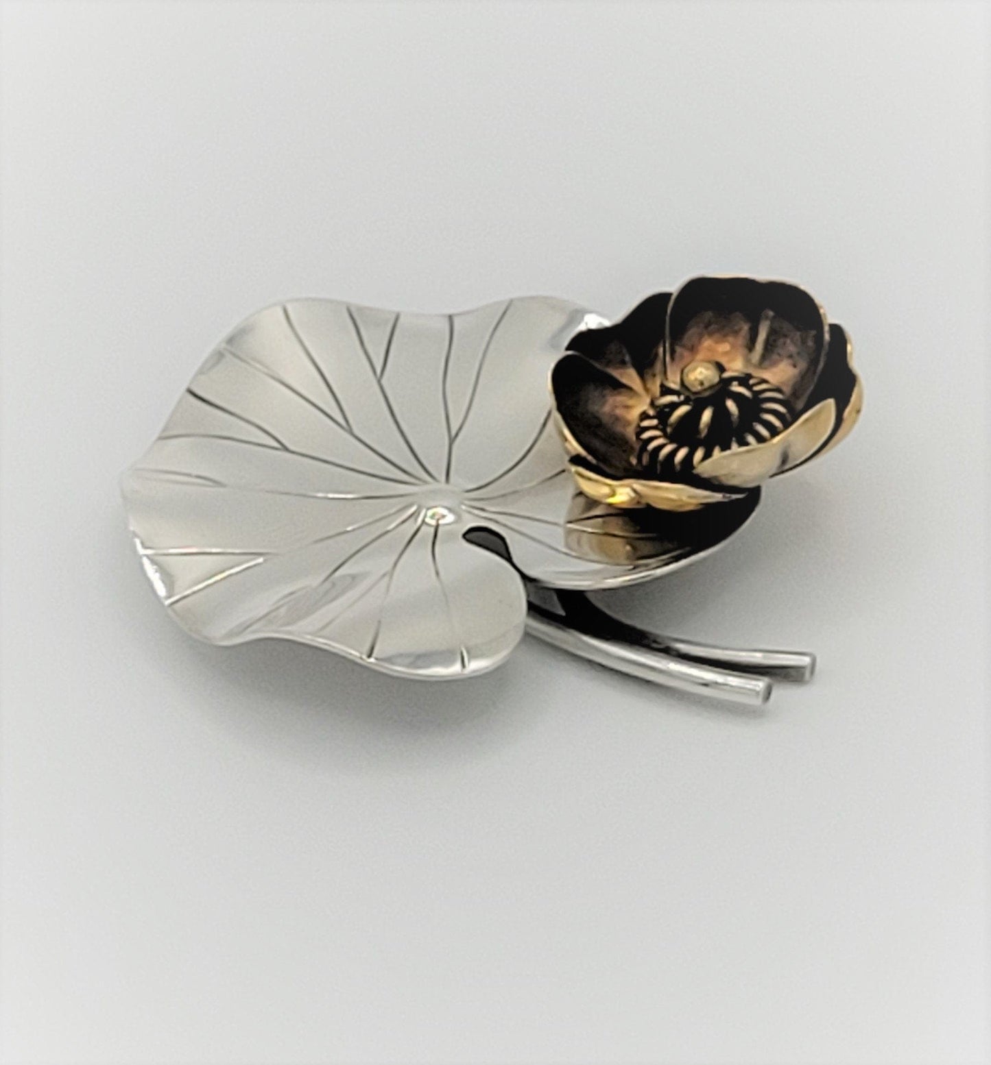 Anton Michelsen Jewelry Rare 925SS Gertrude Engel for Anton Michelsen Denmark 3-D Lily Pad Brooch