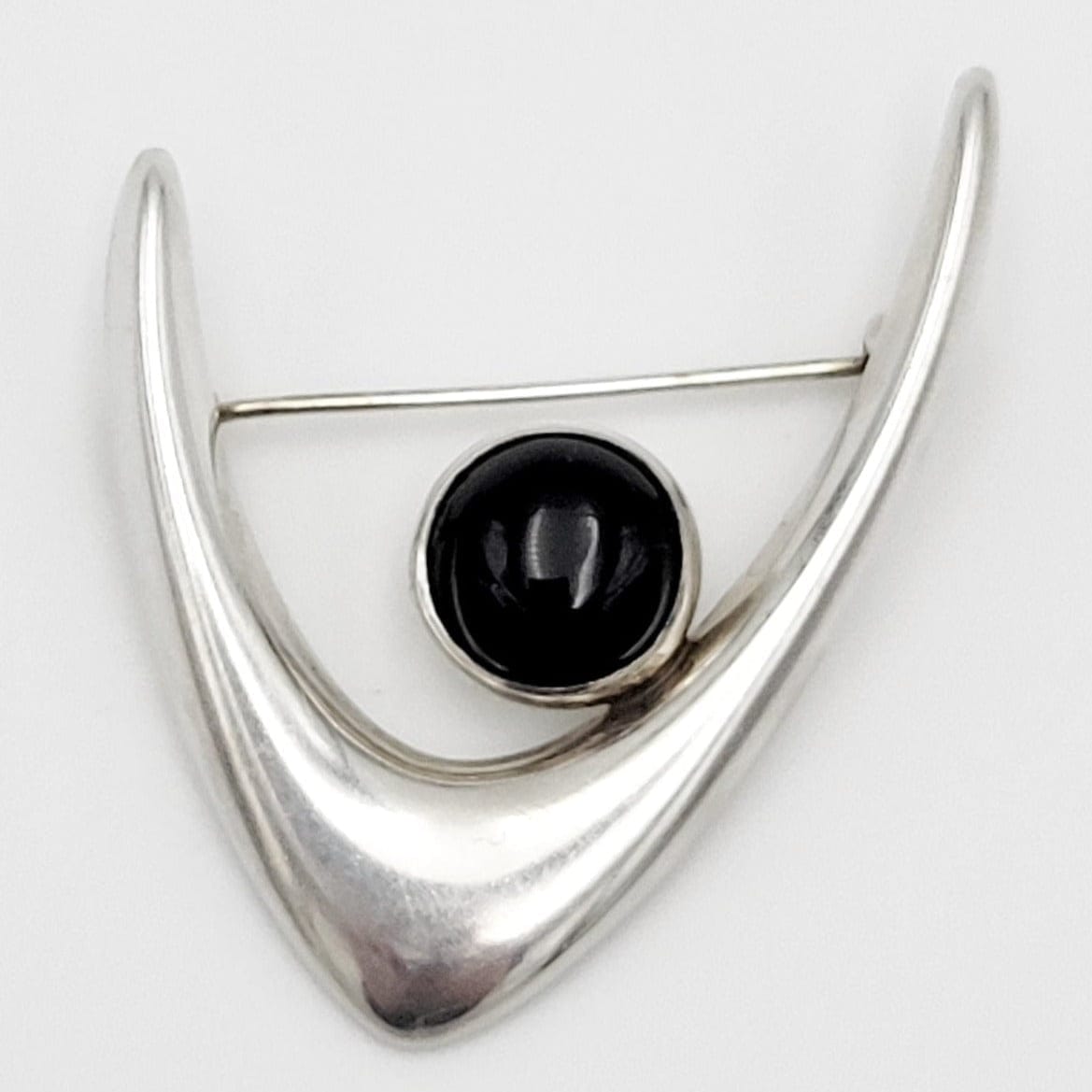 Arne Johansen Jewelry Danish Designer Arne Johansen Retro Modernist Sterling &amp; Onyx Brooch 1950s