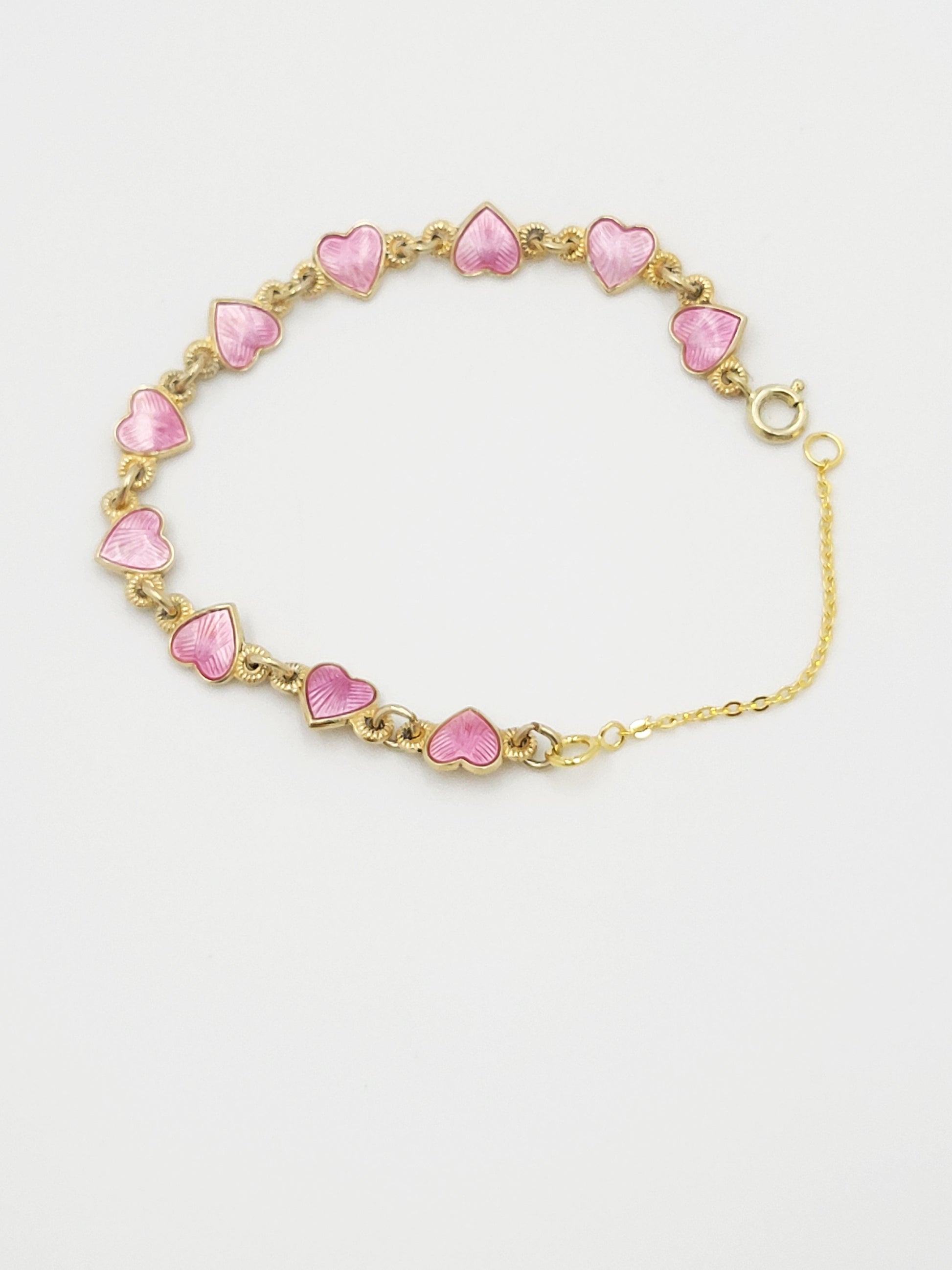 Arne Nordlie Jewelry Arne Nordlie Norway Sterling & Pink Enamel Pink Hearts Links Bracelet 1950s