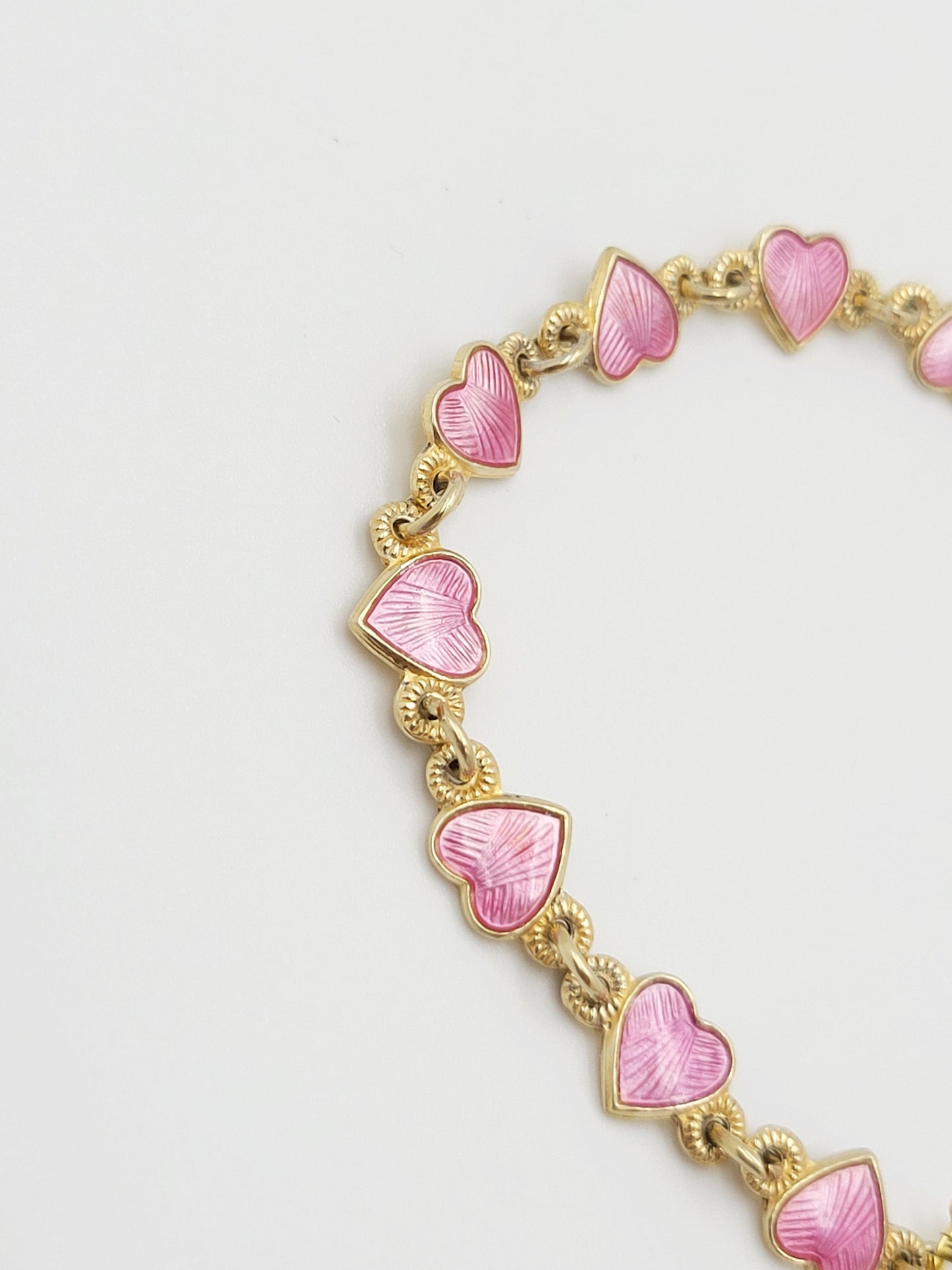 Arne Nordlie Jewelry Arne Nordlie Norway Sterling & Pink Enamel Pink Hearts Links Bracelet 1950s