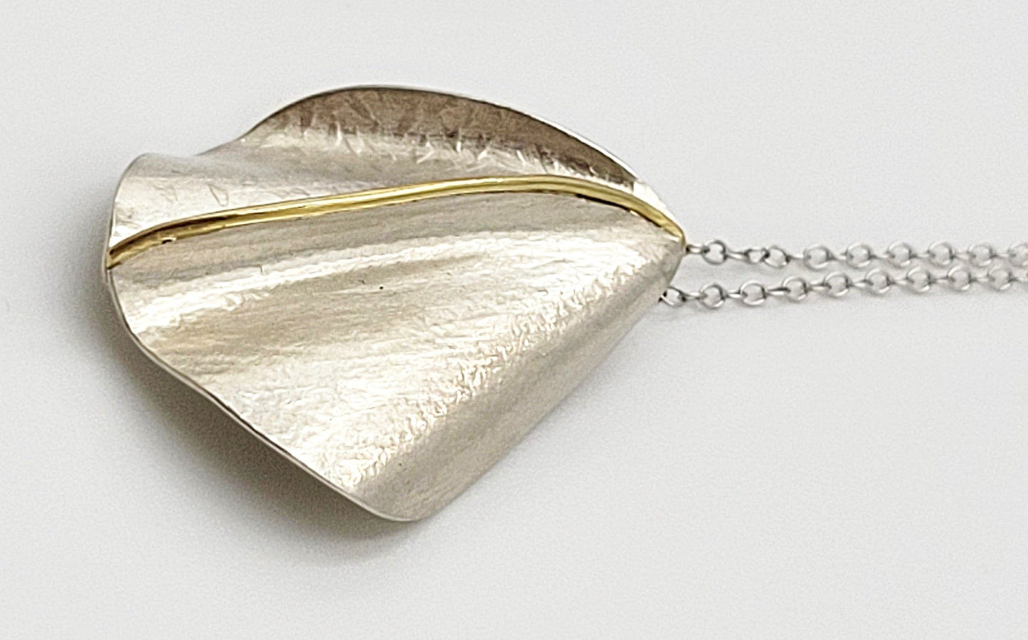 Artisan Signed Necklace Jewelry Artisan Sterling 18k Gold Abstract Modernist Textured Pendant Necklace Signed