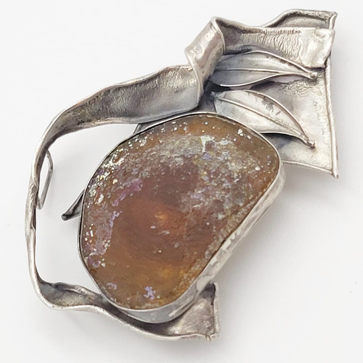 Avi Soffer Jewelry Designer Avi Soffer Sterling &amp; Druzy MASSIVE Pendant Brooch Necklace 1980s