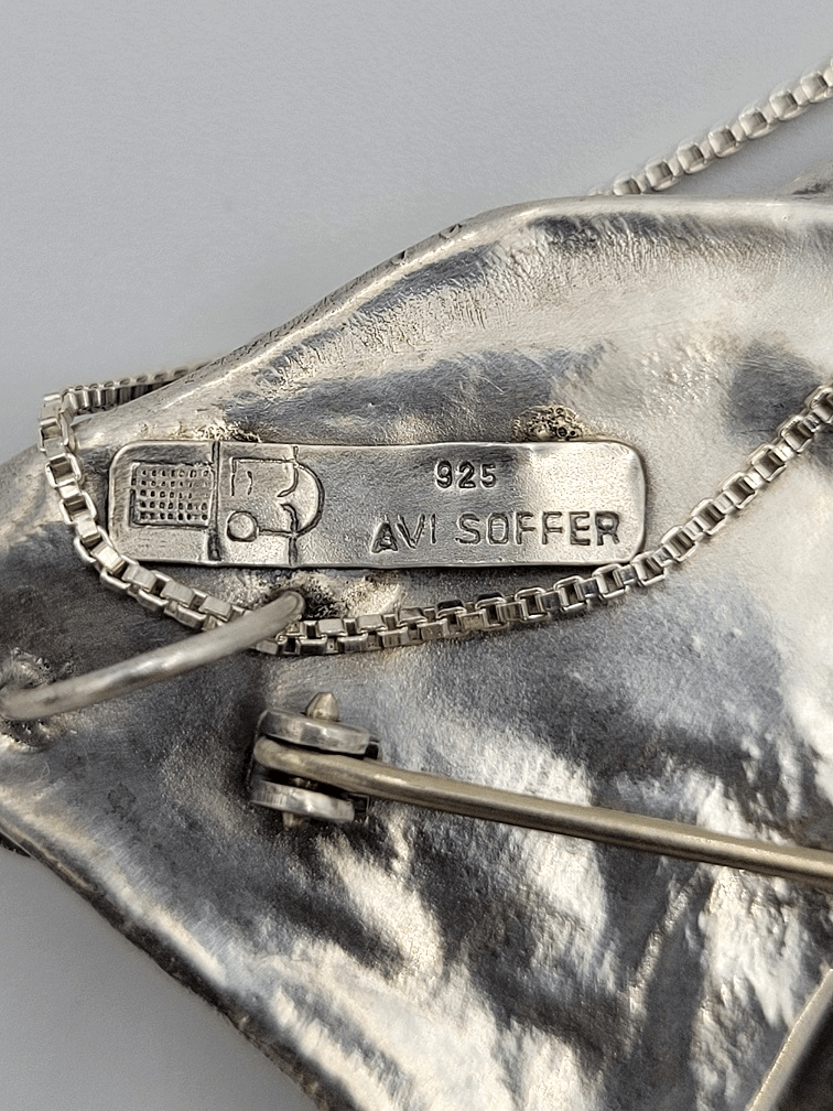 Avi Soffer Jewelry Israeli Designer Avi Soffer Sterling Silver & Druzy HUGE Pendant Necklace 1980s
