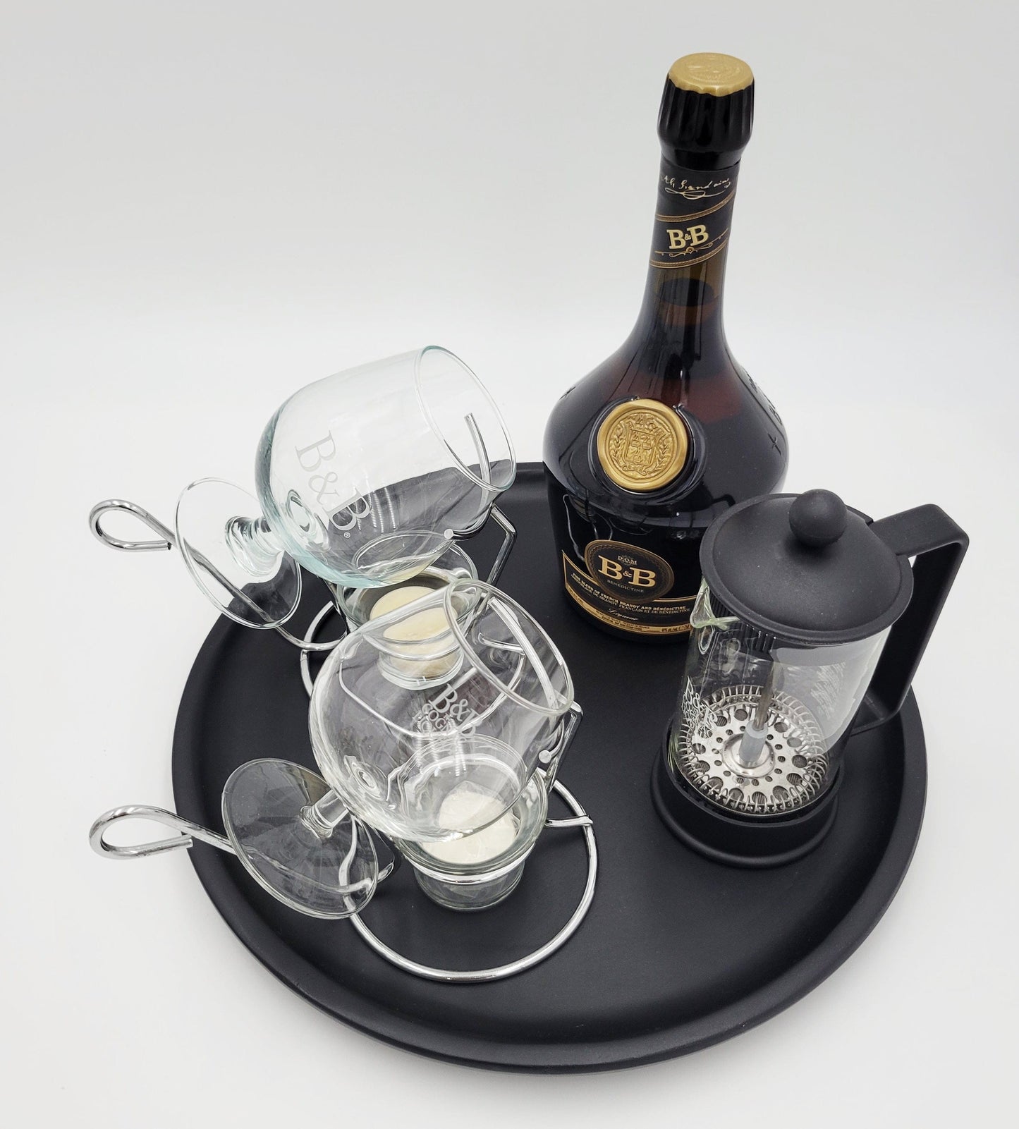 B&B Barware B&B Cognac Set with 2 Snifters on Stands w/ French Coffee Press