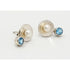 B Levy Earrings Artisan Signed Sterling Silver and 14K Gold Earrings Pearl & Blue Topaz B Levy