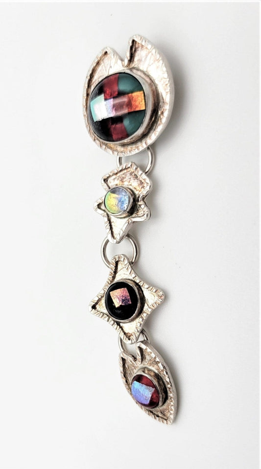 Barbara Sucherman Jewelry Designer Sucherman Sterling Abstract Modernist Long Articulating Links Brooch '80s
