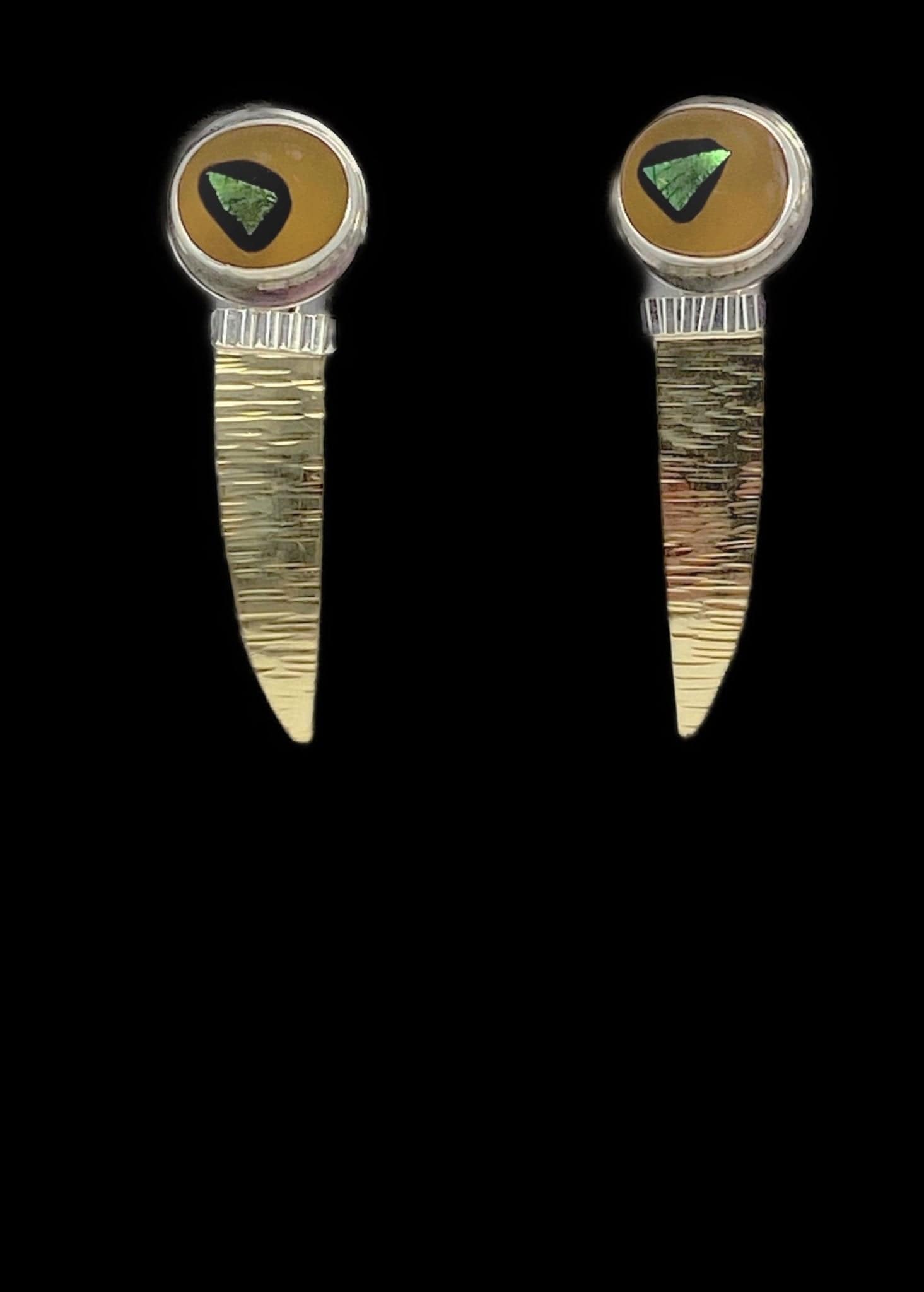 Barbara Sucherman Jewelry VTG OOAK 925S 18K Enamel Artisan Abstract Modernist Earrings Signed Sucherman