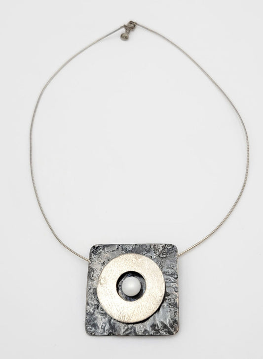 Beit Nir Jewelry Designer Beit Nir Modernist 3D Sterling & Pearl Statement Pendant Necklace