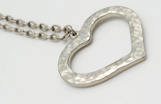 Bent Larsen Jewelry Bent Larsen Designs Denmark Pewter Heart Pendant Necklace #299 C.1960s