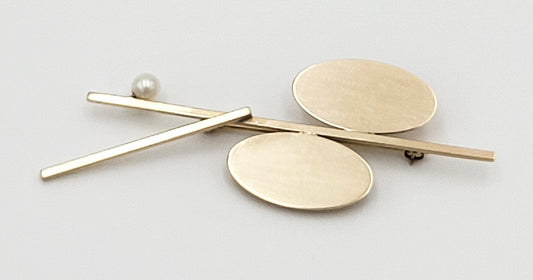 Betty Cooke Jewelry RARE 14k Gold & Pearl LARGE Betty Cooke Modernist Brooch Circa 1960s SUPERB!