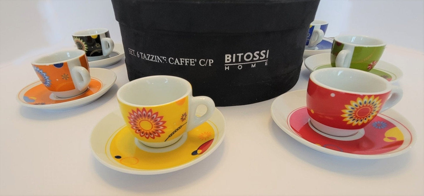 Bitossi Serveware Bitossi Italy Tazzine Caffe Coffee Expresso Abstract Modernist 6 Cup Saucer Set w/Box