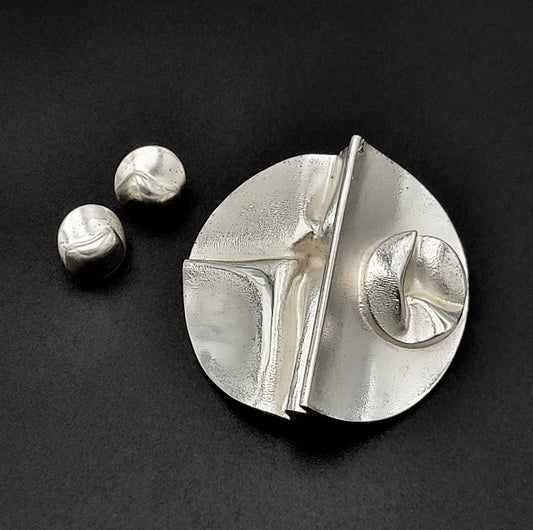Bjorn Weckstrom Jewelry Superb! Finnish Weckstrom Lapponia Sterling Modernist HUGE Pin/Earrings Set 1973