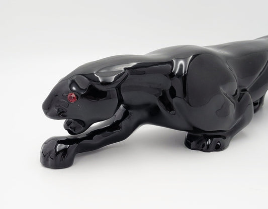 Black Panther Jaguar Lamp Lighting Superb Large Black Ceramic Stalking Panther or Jaguar TV Lamp Circa 1950's