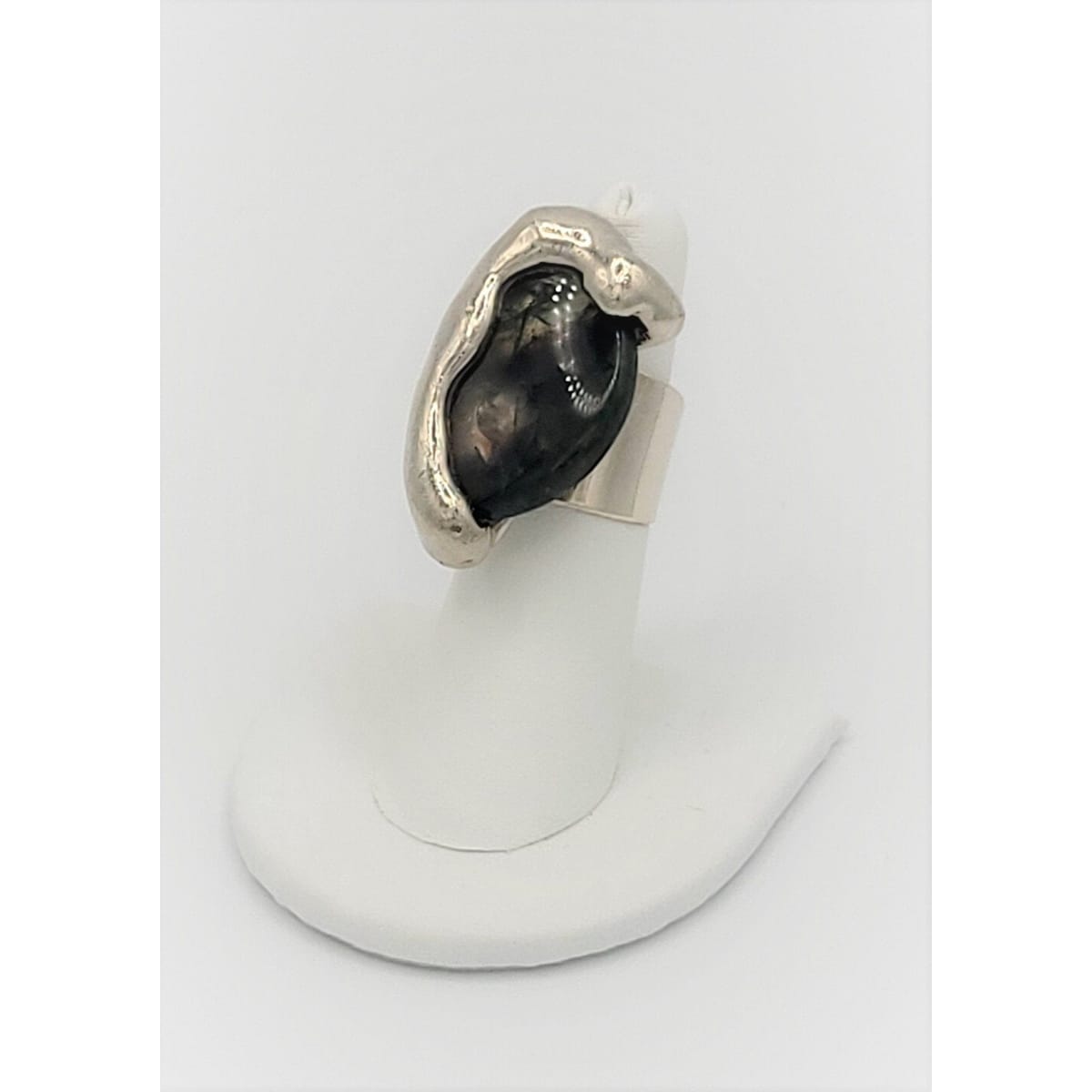 Borke Denmark Jewelry Vintage Silver &amp; Mossy Agate Massive Abstract Lava Flow Ring Borke Denmark 1960&