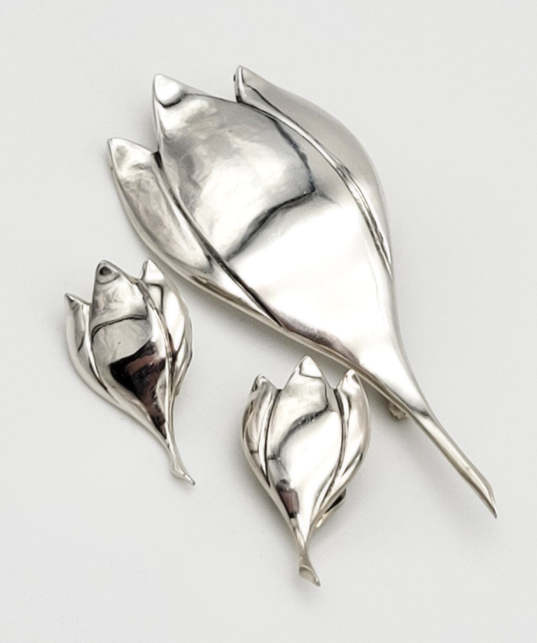 Brammer Jewelry Danish Max Brammer Modernist Crocus Tulip Flower Earrings Brooch Set 1960s