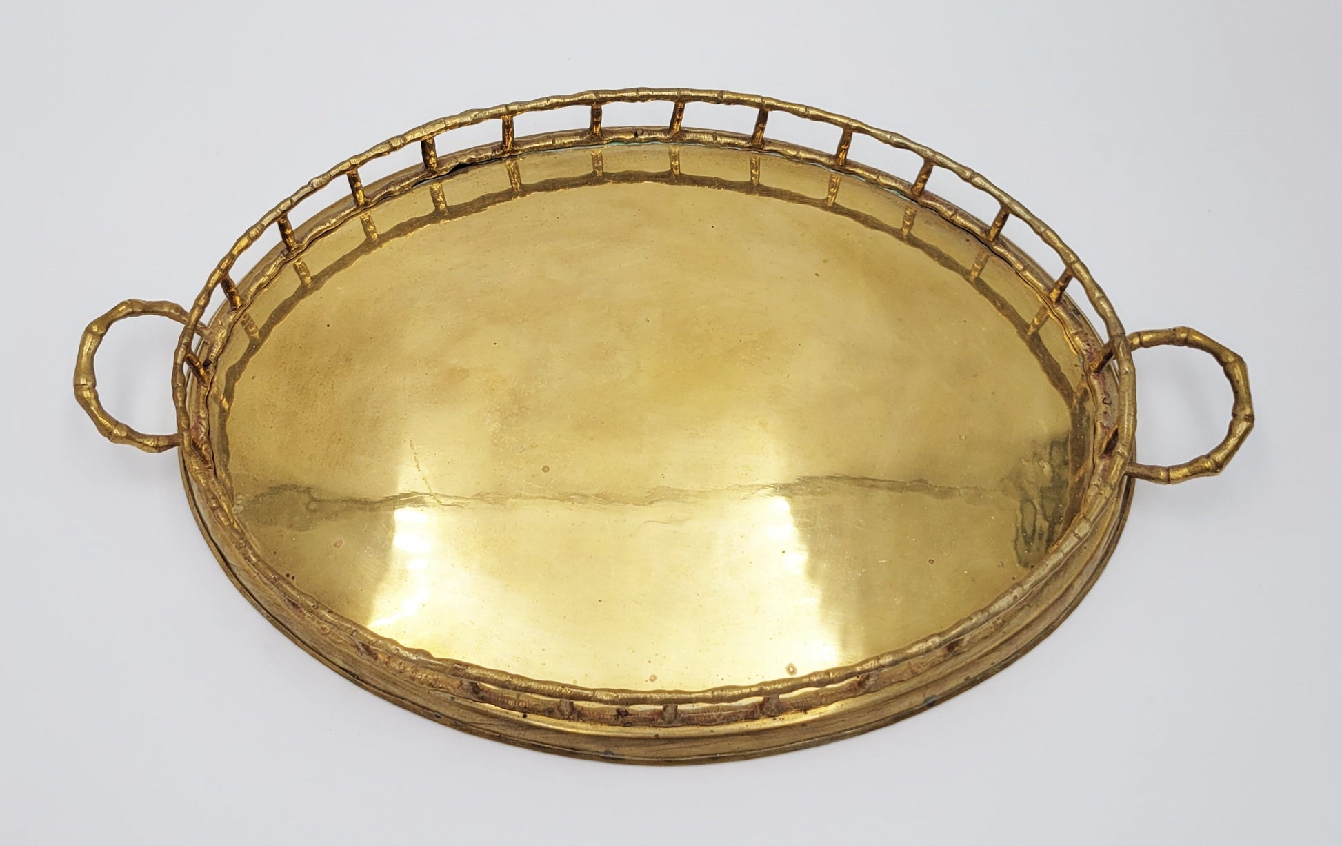 Brass Tray Serveware Vintage Solid Brass Bamboo Style Hollywood Regency Decorative Serving Tray