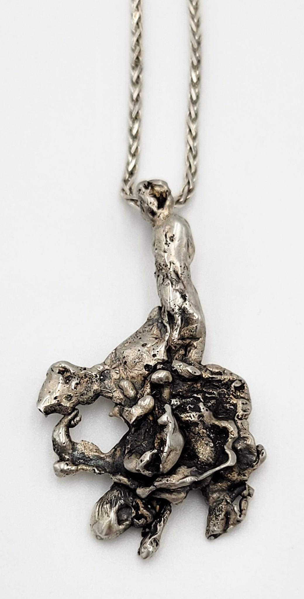 Brutalist Sterling Necklace Jewelry Artisan Sterling Silver Modernist Brutalist Tree Roots Pendant Necklace Circa 1960s