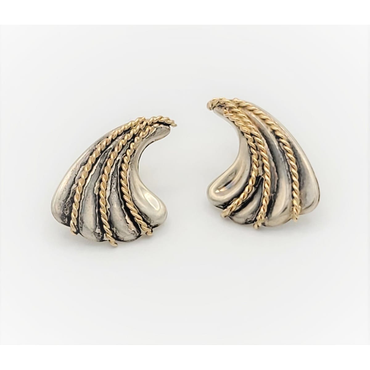 Carla Jewelry US Designer Carla Sterling &amp; 14k Gold Abstract Modernist Pierced Earrings 1980s