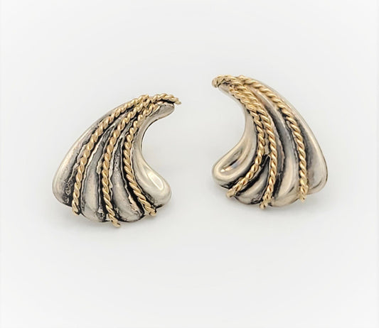 Carla Jewelry US Designer Carla Sterling & 14k Gold Abstract Modernist Pierced Earrings 1980s