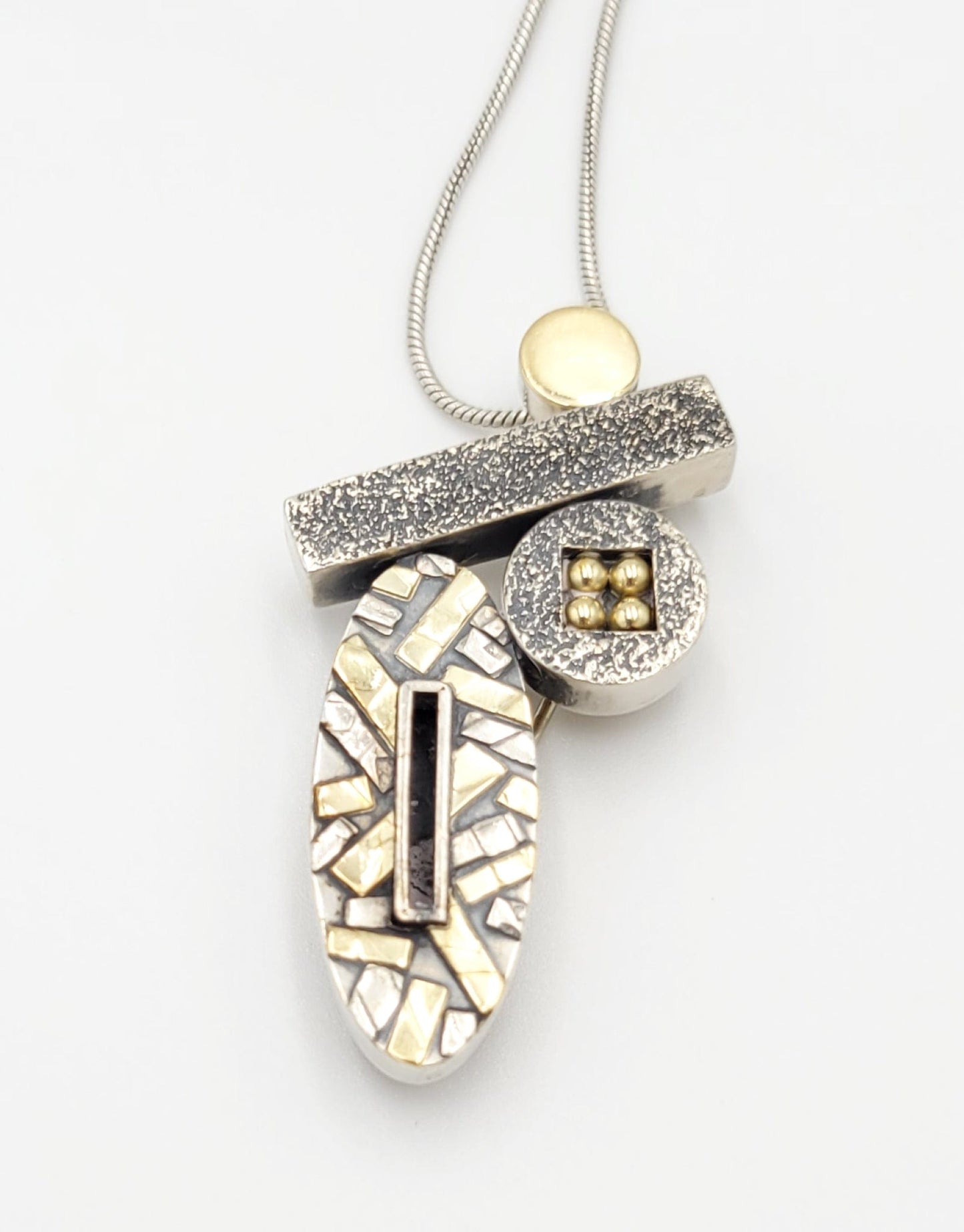 D'Agostino Jewelry D'Agostino Sterling Silver & 18K Gold Abstract Design Brooch/Pendant Necklace