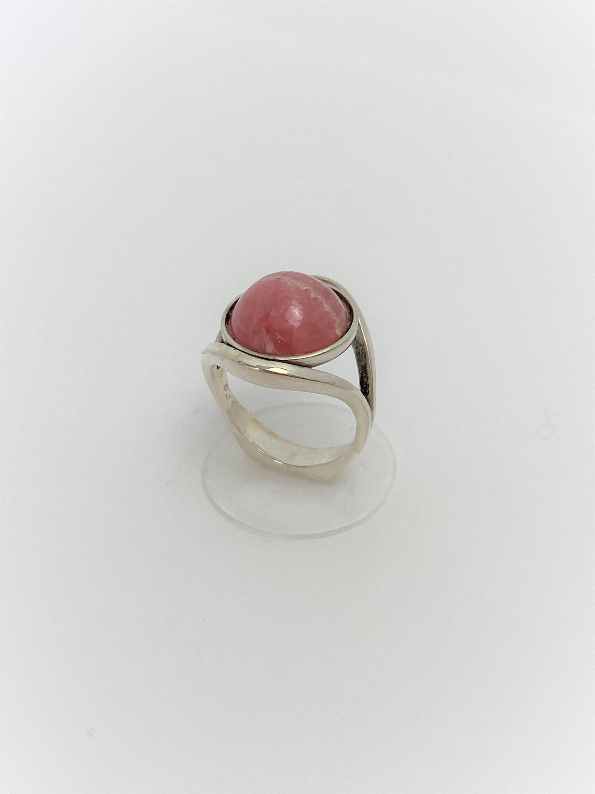 Danish Jewelry Vintage Danish Sterling Silver & Pink Rhodochrosite Domed Petite Ring Size 4.25