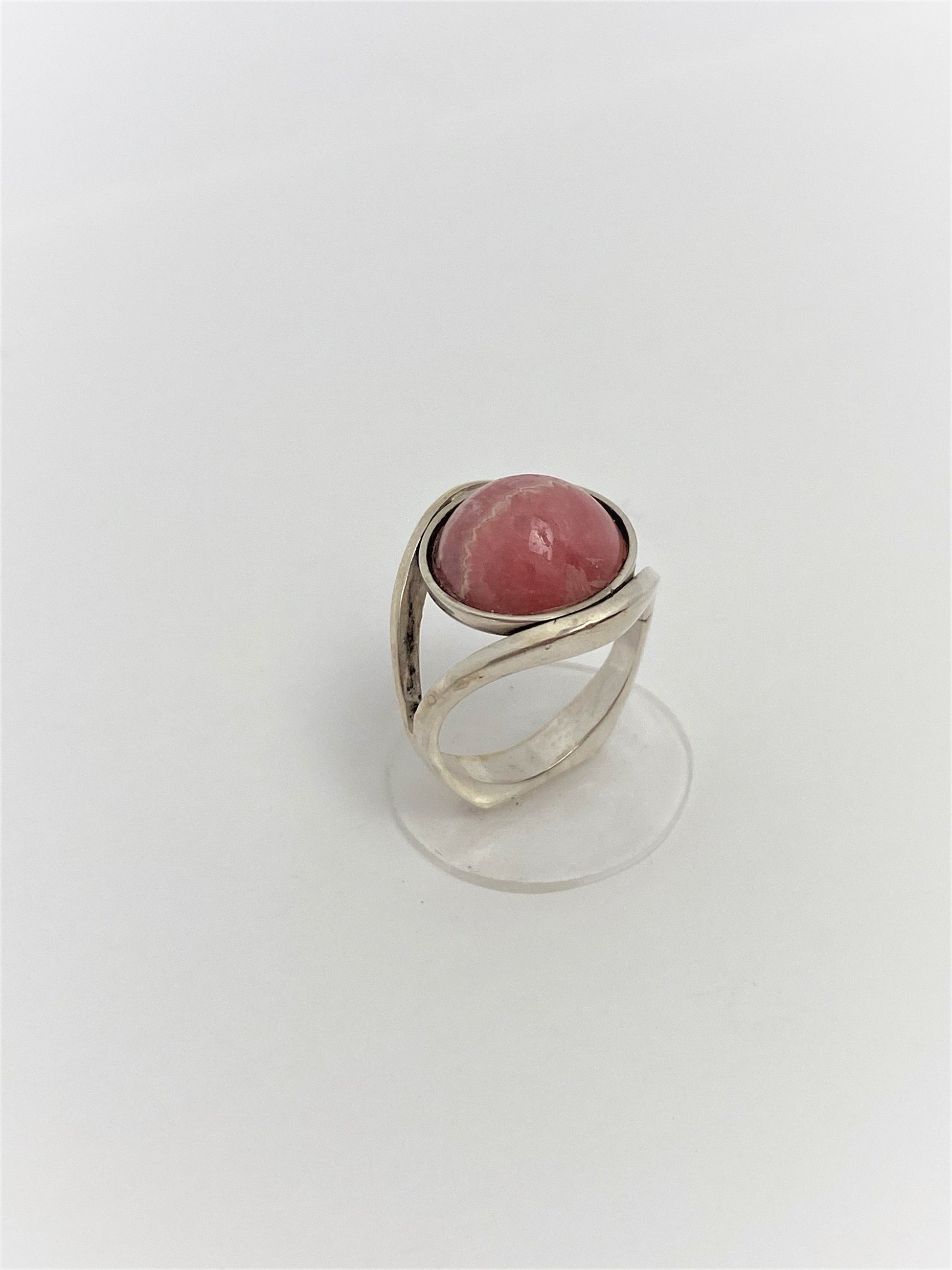 Danish Jewelry Vintage Danish Sterling Silver & Pink Rhodochrosite Domed Petite Ring Size 4.25