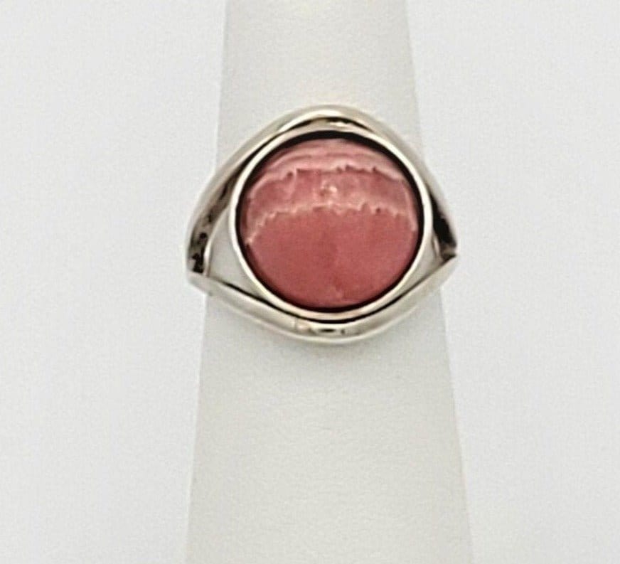 Danish Jewelry Vintage Danish Sterling Silver & Pink Rhodochrosite Domed Petite Ring Size 4