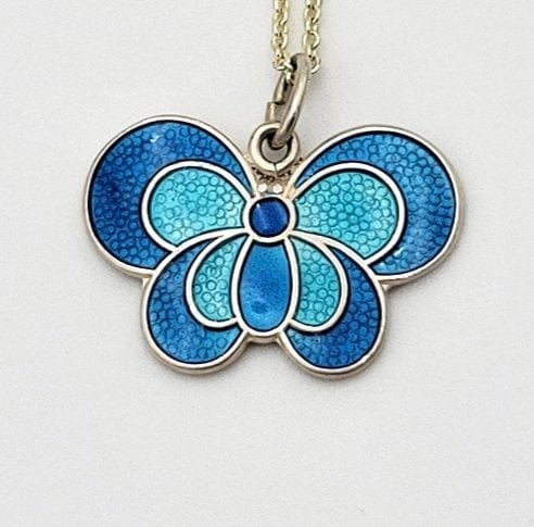 David Andersen Jewelry David Andersen Norway 925SS Blue Enamel Modernist Butterfly Pendant Necklace