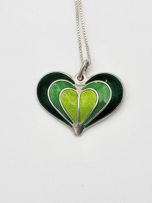David Andersen Jewelry David Andersen Norway 925SS Green Enamel Modernist Heart Pendant Necklace