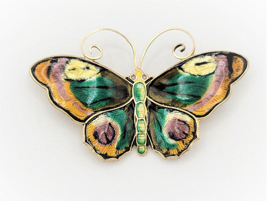 David Andersen Jewelry David Andersen Norway Sterling & Enamel HUGE Butterfly Brooch Pin Circa 1940s