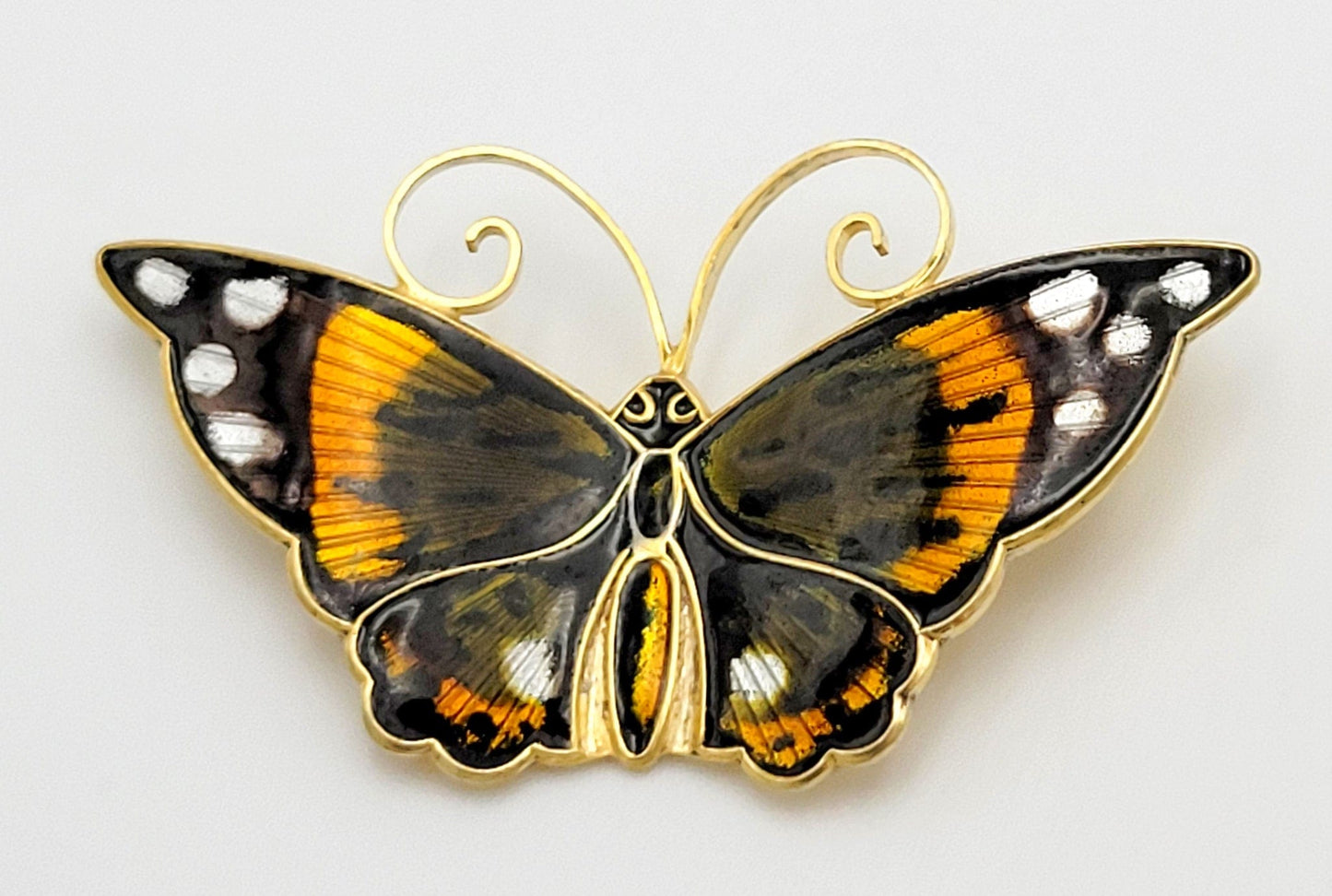 David Andersen Jewelry David Andersen Norway Sterling & Enamel Large Monarch Butterfly Brooch 1940s
