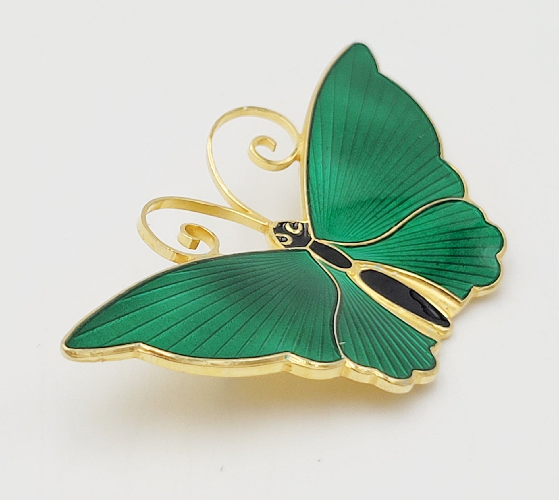 David Andersen Jewelry David Andersen Norway Sterling & Guilloche Enamel Butterfly Brooch 1940s