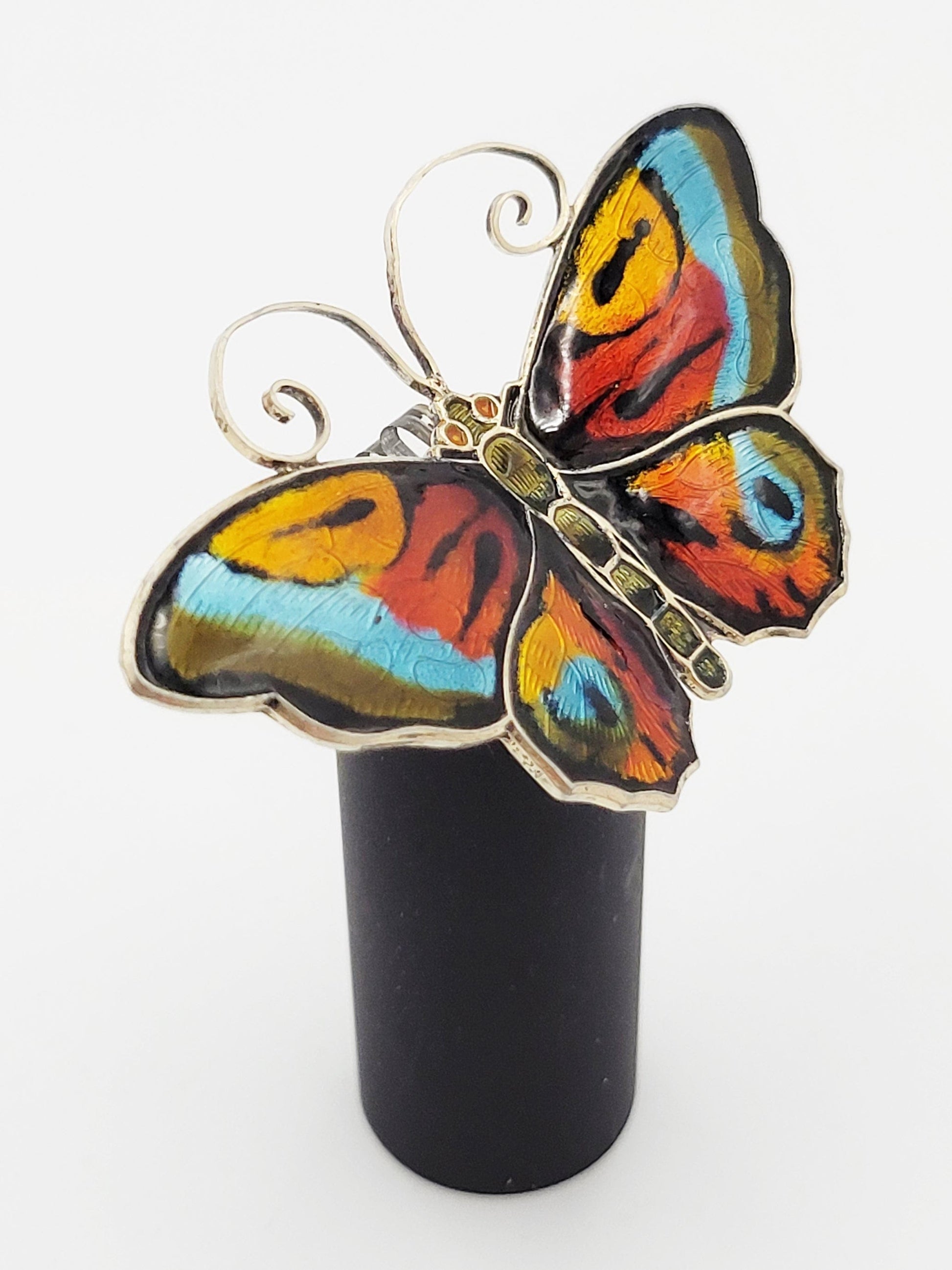David Andersen Jewelry David Andersen Sterling Multi-Color Enamel LARGEST Butterfly Brooch 1940s
