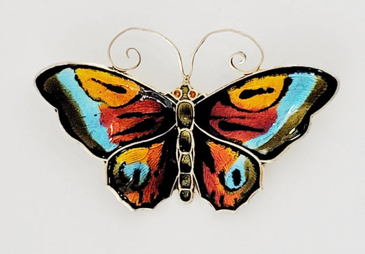 David Andersen Jewelry David Andersen Sterling Multi-Color Enamel LARGEST Butterfly Brooch 1940s