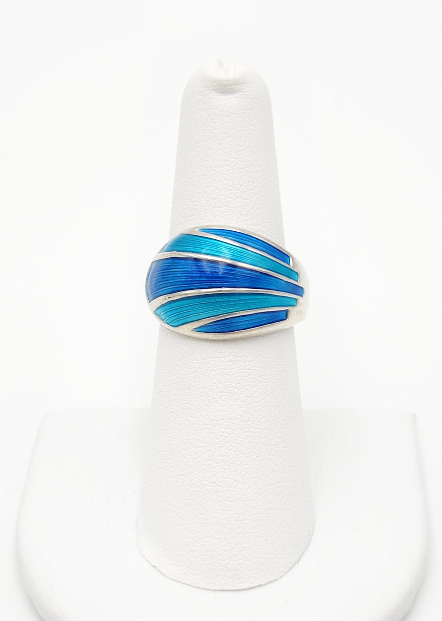 David Andersen Jewelry Norwegian David Andersen Sterling & Blue Enamel Wrap Ring Circa 1940/50s