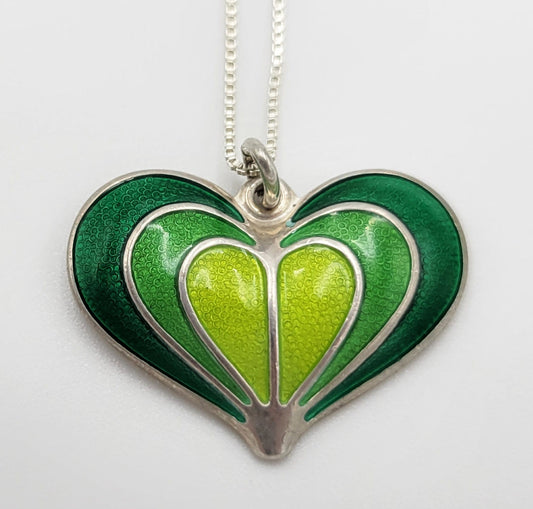 David Andersen Jewelry Norwegian David Andersen Sterling & Enamel Modernist Heart Pendant Necklace