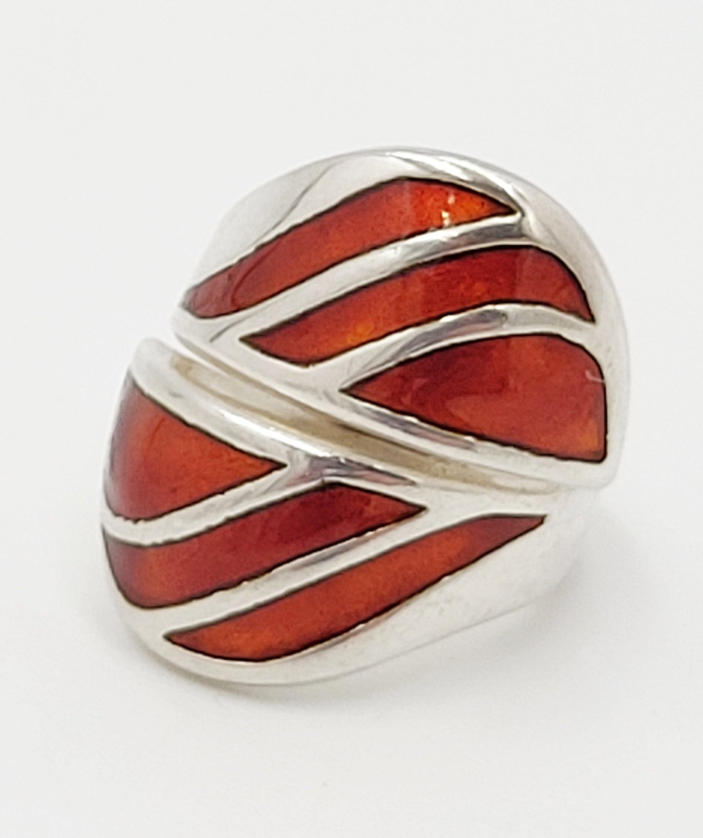 David Andersen Jewelry Norwegian David Andersen Sterling & Red Enamel Double Wrap Ring 1940/50s
