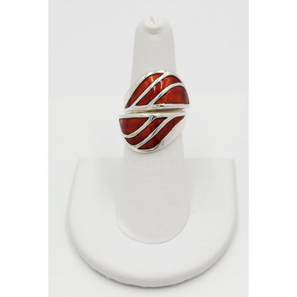 David Andersen Jewelry Norwegian David Andersen Sterling &amp; Red Enamel Double Wrap Ring 1940/50s