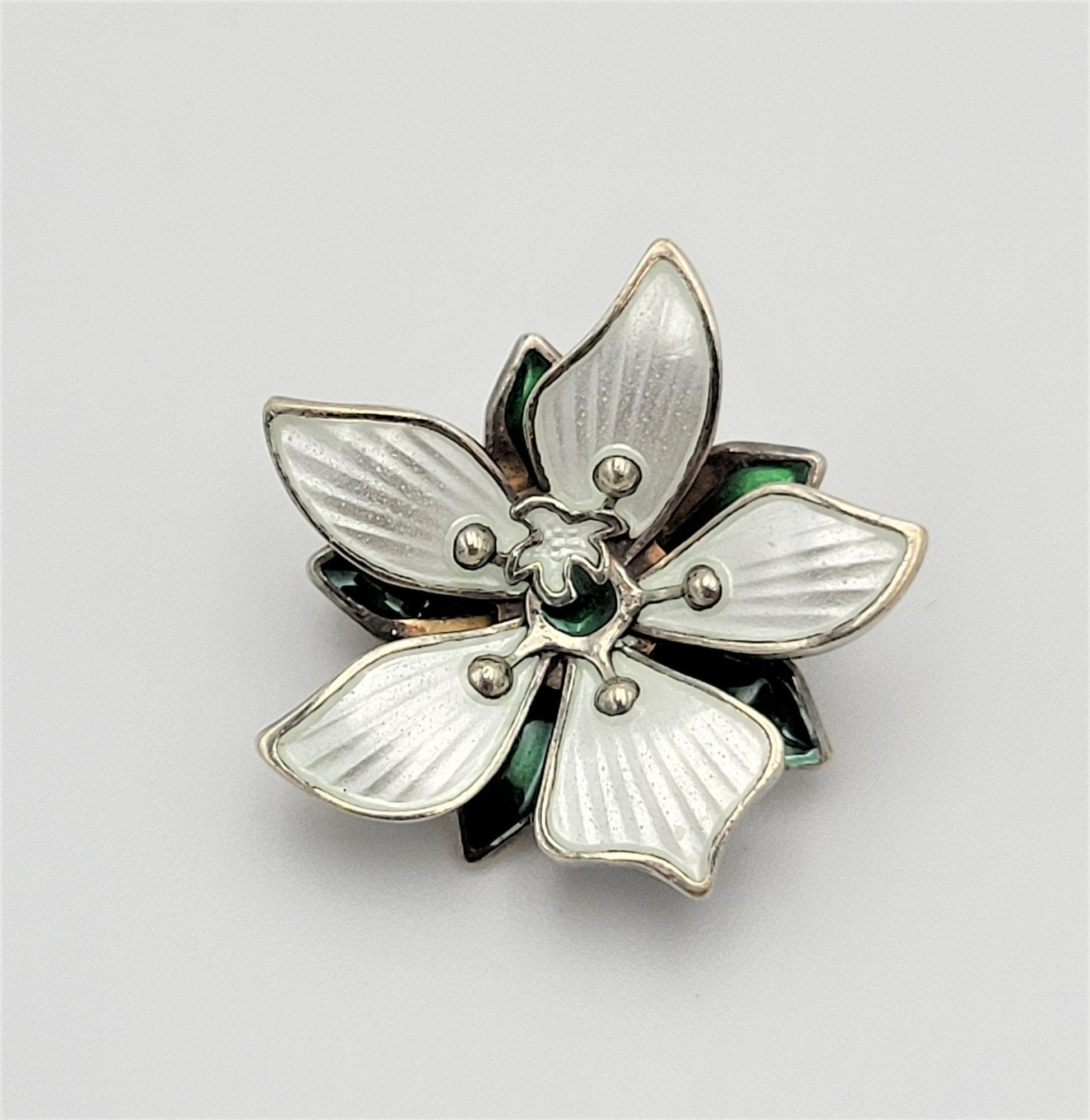 David Andersen Jewelry Norwegian Designer David Andersen Sterling Enamel 3-D Orchid Flower Brooch '50s