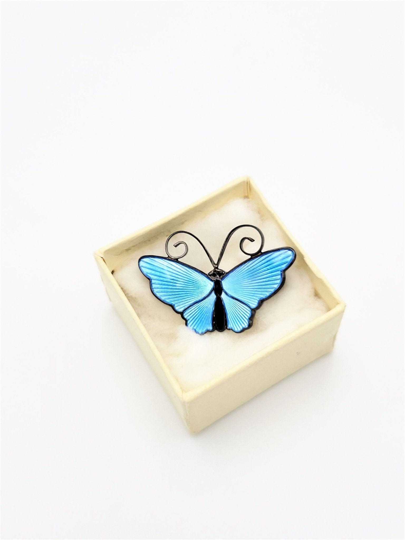 David Andersen Jewelry VNTG David Andersen 925S & Sky Blue Enamel Butterfly Brooch in Original Box