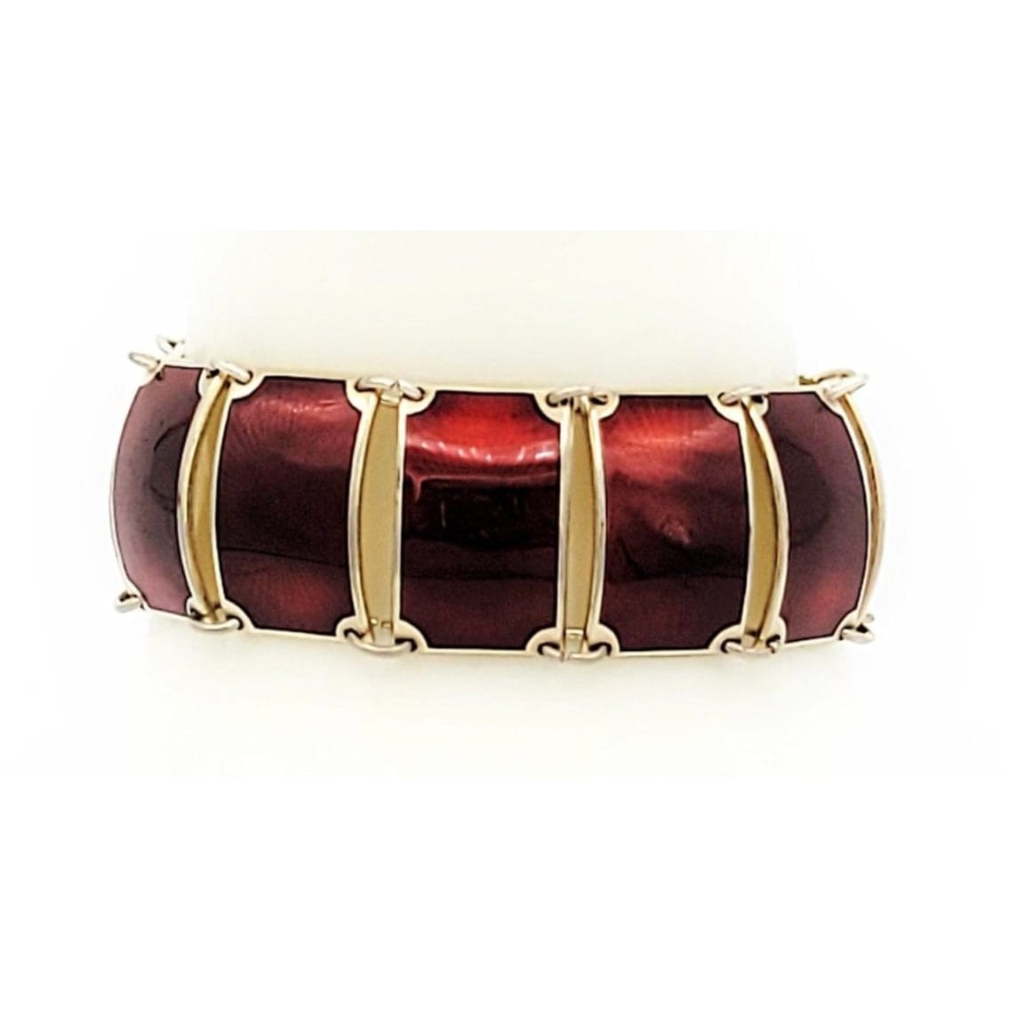 David Andersen Jewelry VNTG David Andersen Norway 925S &amp; Red Enamel Wide Panel Link Art Deco Bracelet