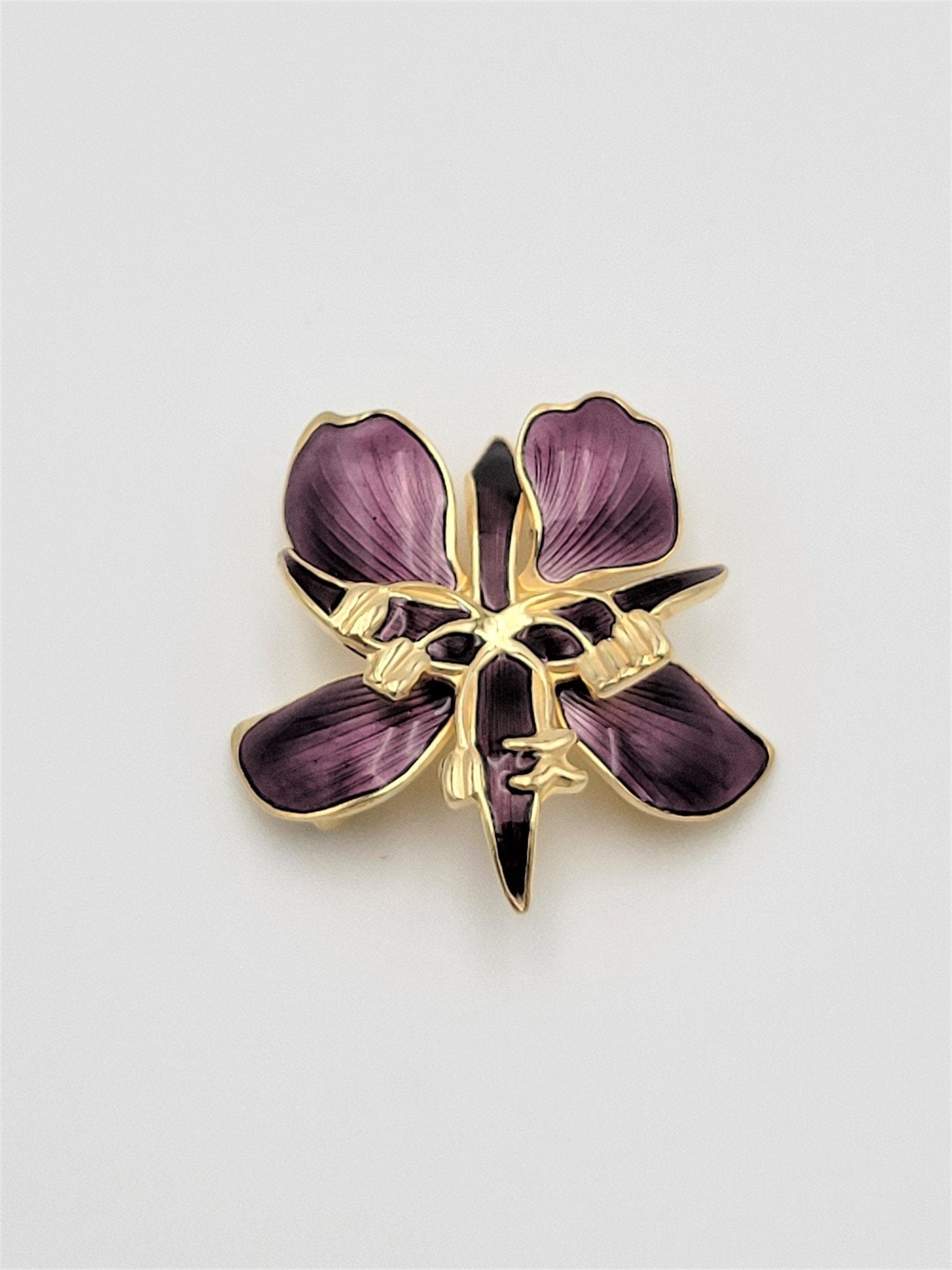 David Andersen Jewelry VTG David Andersen Norway Gilt 925SS Purple Enamel 3-D Orchid Flower Brooch